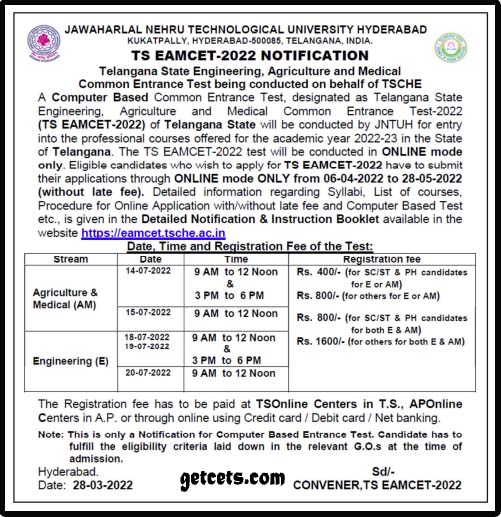 TS EAMCET 2024 Application Form, eamcet.tsche.ac.in apply date